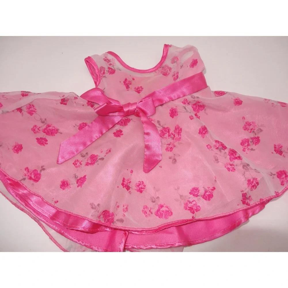 Build A Bear Pink Floral Dress and Smiley Face Skirt Set 2 pc Outfit